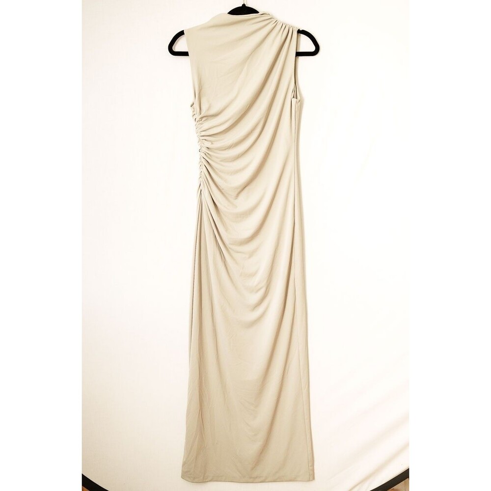 zara S ruched ivory maxi dress event party NYE cocktail sleeveless
